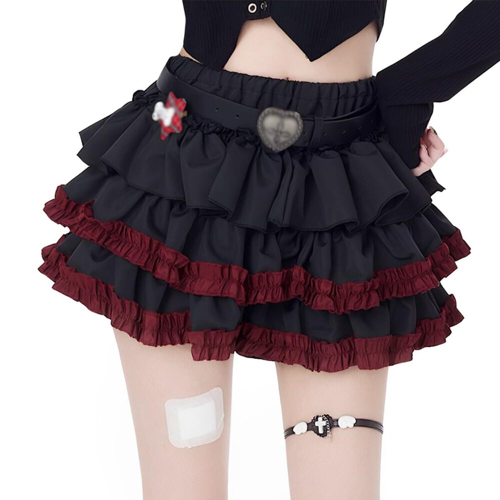 5068 Harajuku Gothic Mini High Waist Skirts Kawaii Y2K Multilayer Ruffled